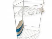 Fehér fém sarokpolc fürdőszobába – 3 szintes, 20,5×20,5×37 cm