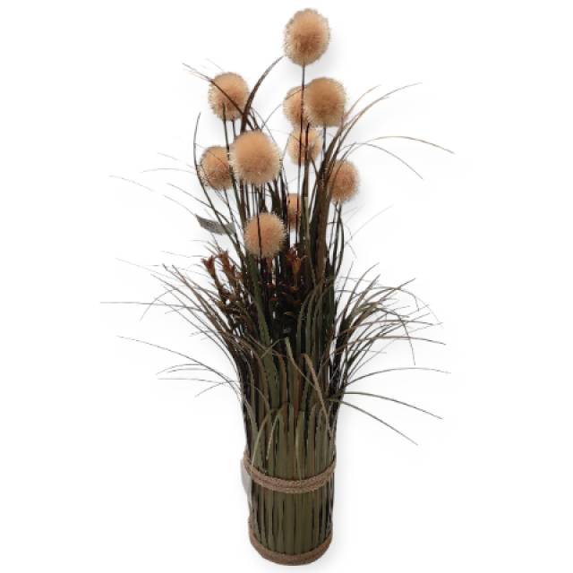 Rusztikus díszfű gömbvirággal kaspóban, 50 cm - Kép