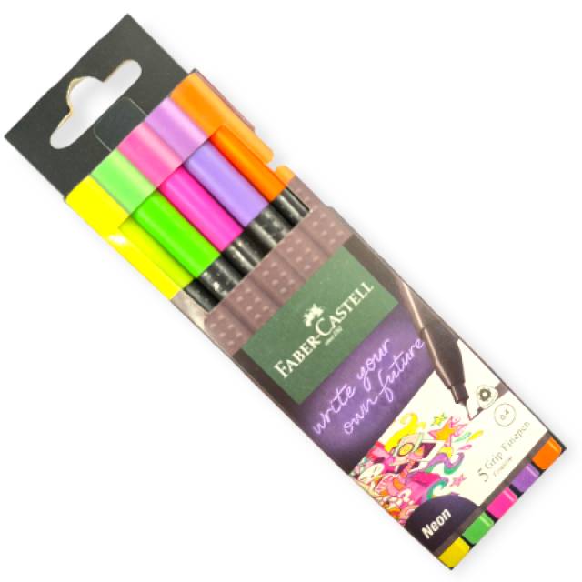 Faber-castell neon filctoll készlet – 5 vékony hegyű, ergonomikus fogású toll - Kép
