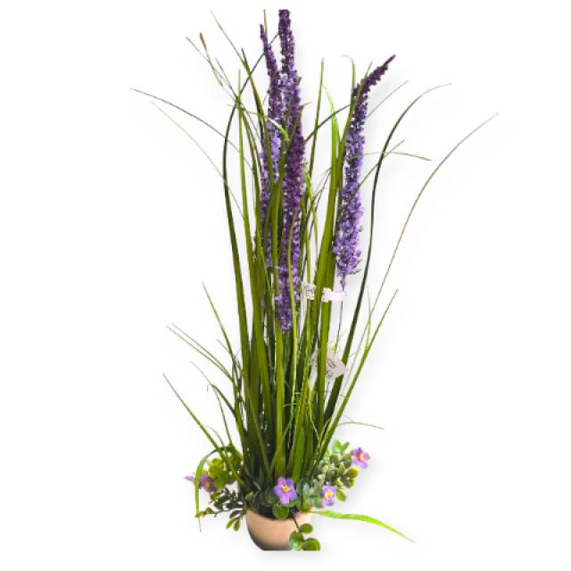 Ombre bézs dekoratív kerámia edény élethű levendulával – 12×65 cm - Kép