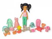 Polly Pocket – Fekete hajú baba cicával, Mattel játékfigura
