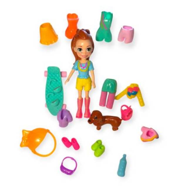 Polly Pocket baba szett – Aktív kaland csomag kisállattal és kiegészítőkkel, 7,6 cm - Kép
