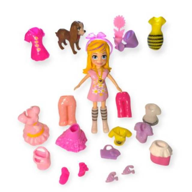 Polly Pocket divatcsomag – Virágos kaland méhecskével, baba és kiegészítők - Kép