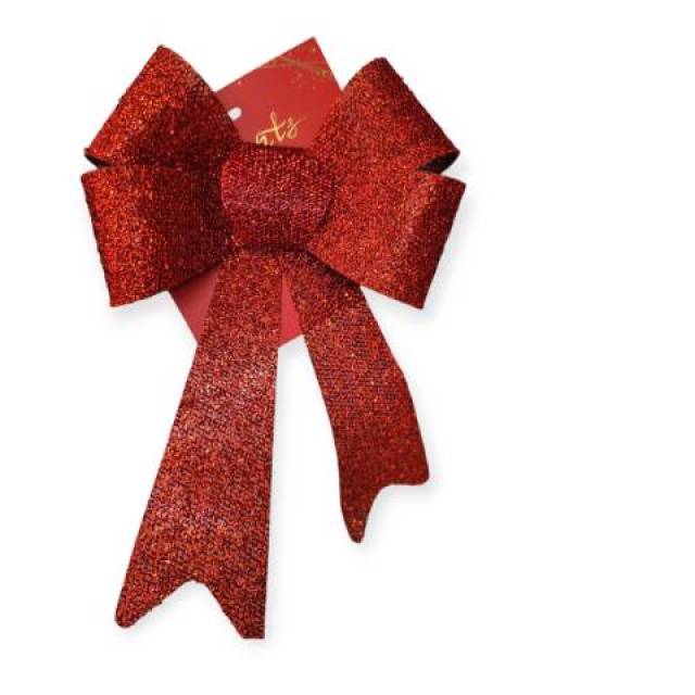 Csillogó piros dekoratív karácsonyi masni 32 cm - Kép
