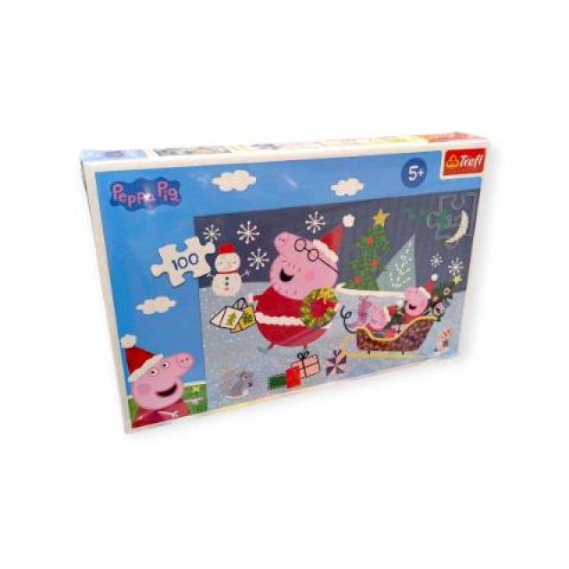 Peppa Pig karácsonyi kirakós – Peppa és a család szánkózása (100 darab, Trefl) - Picture