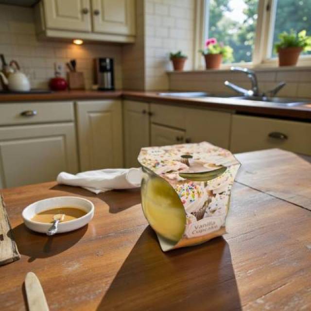Ecru illatos gyertya üvegpohárban vaníliás muffin aromával Ø7x6,5 cm - Kép
