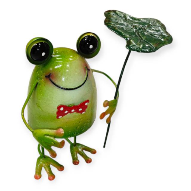 Aranyos békás fém kerti dekoráció esernyővel – mozgó figura 18x14x20 cm - Kép
