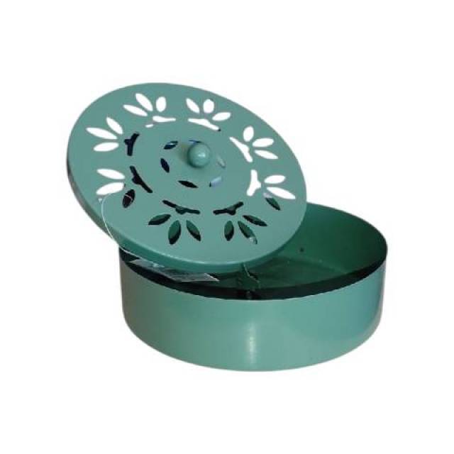 Olívazöld szúnyogspirál tartó – kültéri fém design - Kép