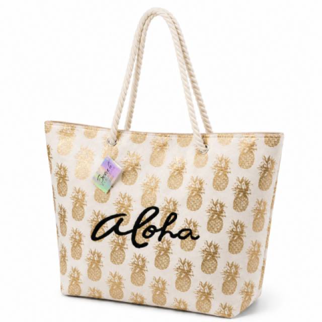 Aloha strandtáska arany ananásszal 55x15x42 cm - Kép
