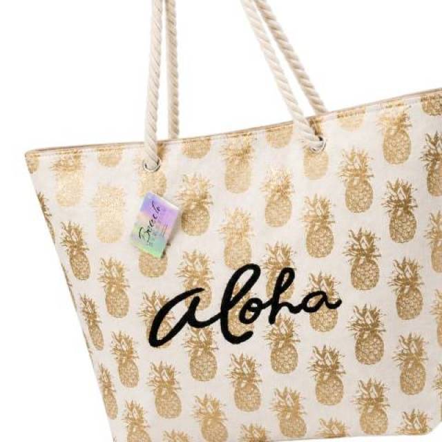 Aloha strandtáska arany ananásszal 55x15x42 cm - Kép